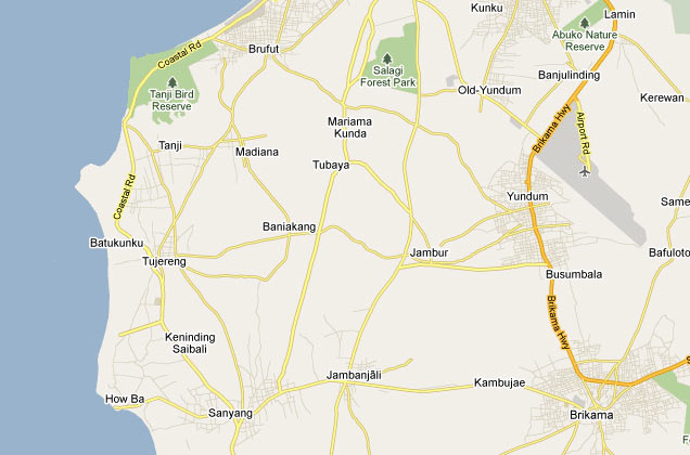 "wegenkaart" Zuid-West Gambia via Google